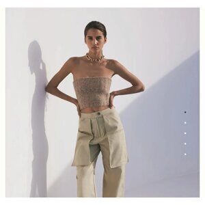 CULT GAIA Azlyn Light Tan Knit Crop Top Size M NEW NWT